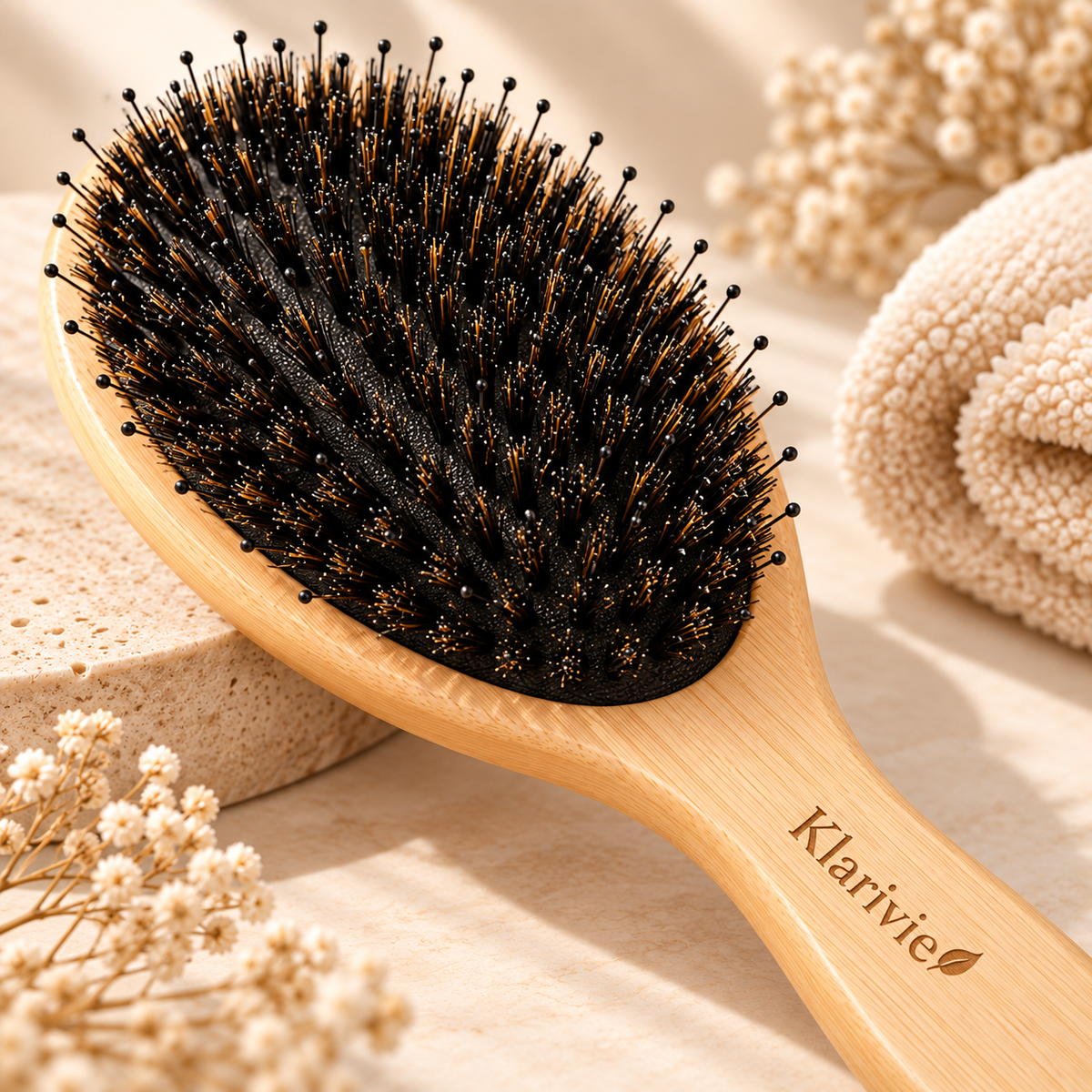 Klarivie Boar Bristle Hair Brush – Bamboo Handle