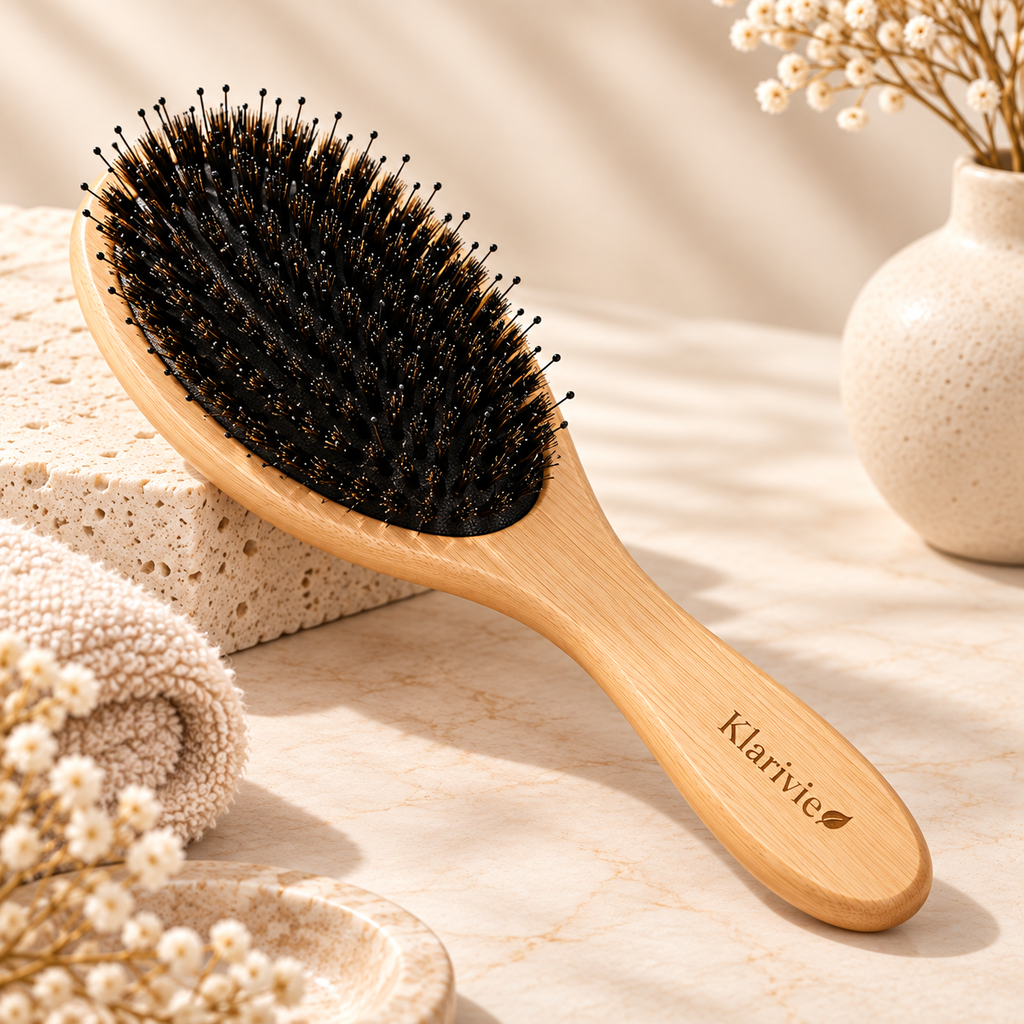 Klarivie Boar Bristle Hair Brush – Bamboo Handle