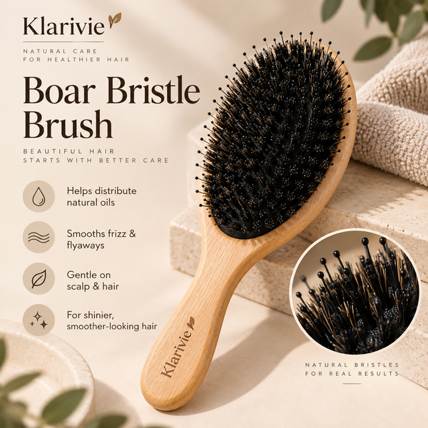 Klarivie Boar Bristle Hair Brush – Bamboo Handle